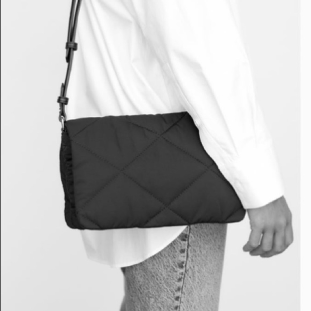 Zara New Black Crossbody Quilted Shoulder Nylon Bag, nwt